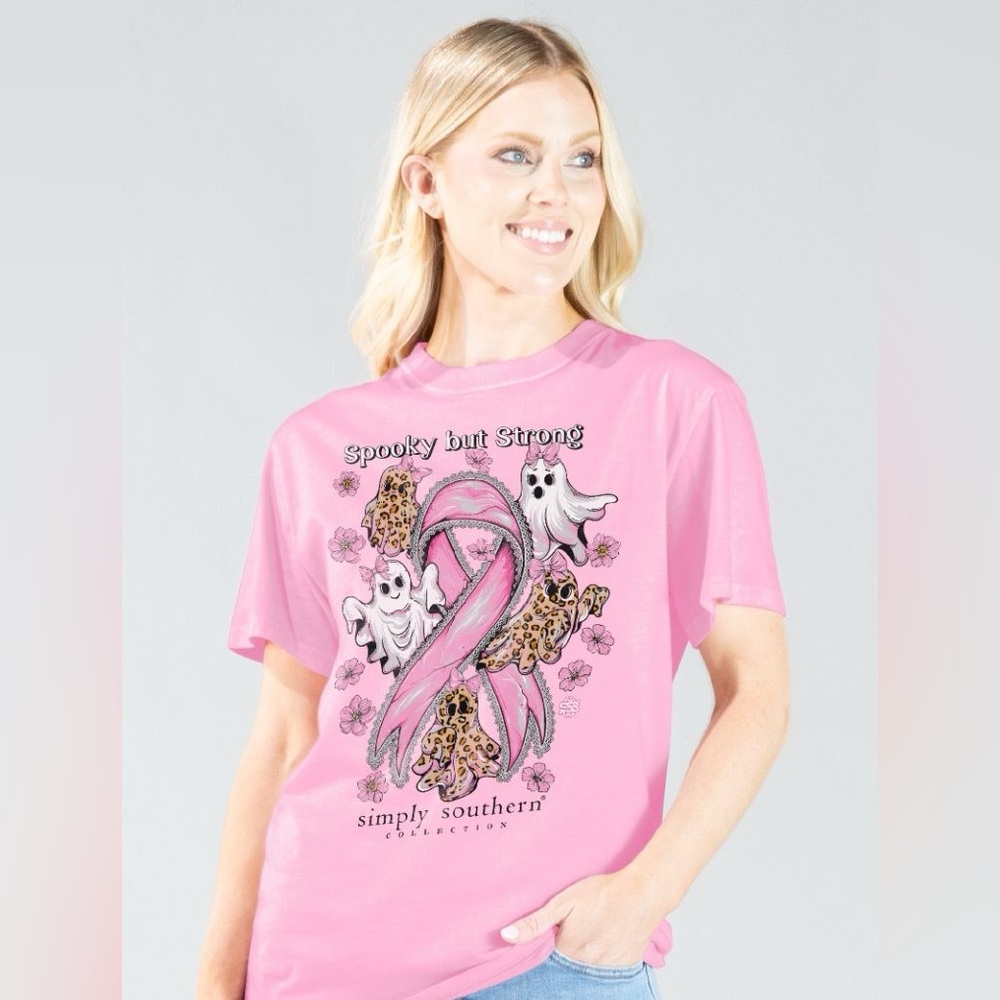 Simply Southern NWT Spooky Strong Ghost Cheetah Print Breast Cancer Awareness XL - Picture 2 of 6